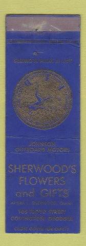 Matchbook Cover - Sherwood's Flowewrs Gifts FTD Covington GA Johnson Boat Motors