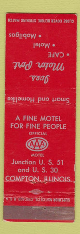 Matchbook Cover - Ives Motor Port Cafe Motel Mobil oil gas Compton IL WEAR