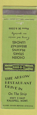 Matchbook Cover - Arrow Restaurant Kalispell MT
