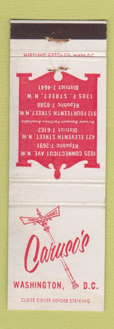 Matchbook Cover - Caruso's Washington DC restaurant