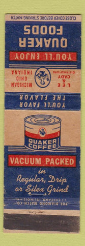 Matchbook Cover - Quaker Foods Coffee Lee & Cady WORN