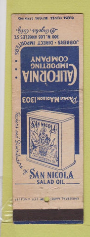 Matchbook Cover - California Importing San Nicola Salad Oil Los Angeles CA