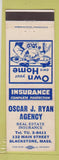 Matchbook Cover - Oscar Ryan Insurance Blackstone MA