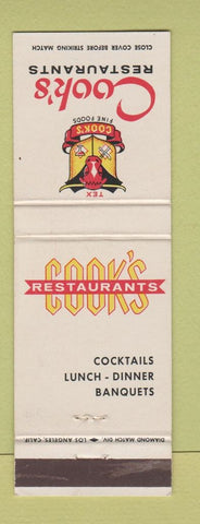 Matchbook Cover - Cook's Restaurants Whittier Paramount Riverside La Habra CA