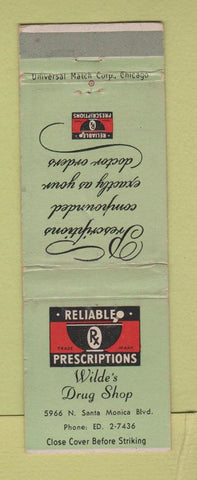 Matchbook Cover - Wilde's Drug Store WEAR