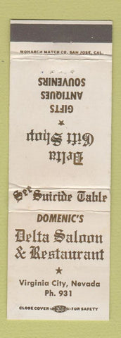 Matchbook Cover - Domenic's Delta Saloon Virginia City NV WEAR