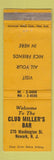 Matchbook Cover - Club Miller's Bar Newark NJ WEAR