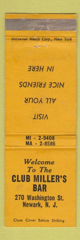 Matchbook Cover - Club Miller's Bar Newark NJ WEAR