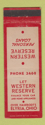Matchbook Cover - Western Reserve Car Loans Elyria OH