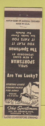 Matchbook Cover - The Sportsman Newark NJ Sporting Goods Tackle