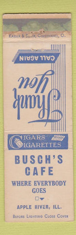 Matchbook Cover - Busch's Cafe Apple River IL WORN