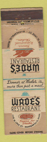Matchbook Cover - Wade's Restaurant Minneapolis MN WEAR