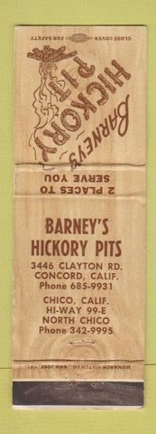 Matchbook Cover - Barney's Hickory Pit Chico Concord CA WEAR