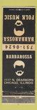 Matchbook Cover - Barbarossa Folk Music Chicago IL WORN