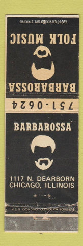 Matchbook Cover - Barbarossa Folk Music Chicago IL WORN