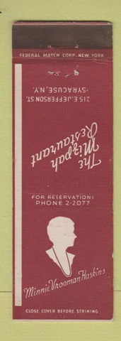 Matchbook Cover - Minnie Vrooman Haskins Syracuse NY Mizpah Restaurant