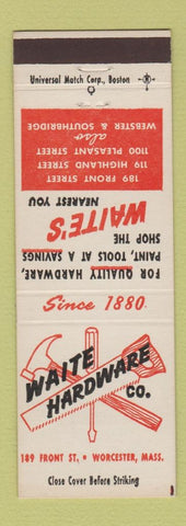 Matchbook Cover - Waite Hardware Worcester MA