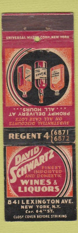 Matchbook Cover - David Schwartz Liquor New York City WEAR