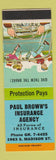 Matchbook Cover - Paul Brown's Insurance SAMPLE WEAR