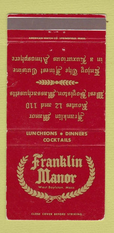 Matchbook Cover - Franklin Manor West Boylston MA  30 Strike