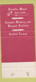 Matchbook Cover - Franklin Manor West Boylston MA  30 Strike