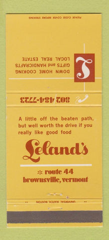 Matchbook Cover - Leland's Restaurant Brownsville VT 30 Strike