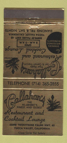 Matchbook Cover - Callahan's Restaurant Yucca Valley CA 30 Strike