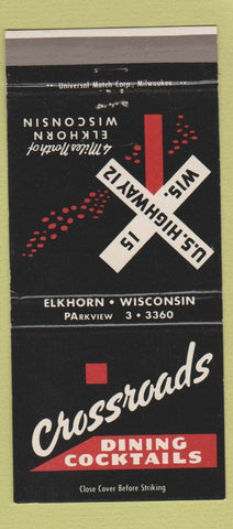 Matchbook Cover - Crossroads Restaurant Elkhorn WI 30 Strike