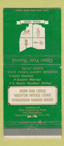Matchbook Cover - Ohio Inns Burr Oak Lodge Hueston Woods 30 Strike