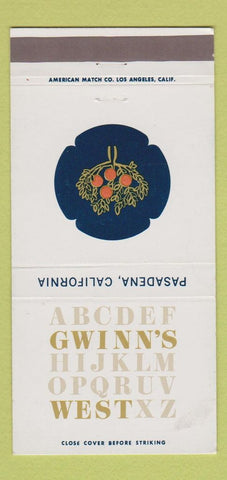 Matchbook Cover - Gwinn's West Pasadena CA 30 Strike