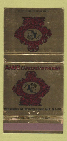 Matchbook Cover - Mark's Capezios n Things Westwood Village CA WEAR 30 Strike