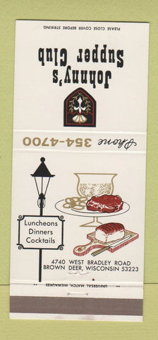 Matchbook Cover - Johnny's Supper Club Brown Deer WI 30 Strike