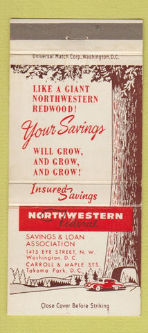 Matchbook Cover - Northwestern Federal Savings Loan Washington DC WEAR 30 Strike