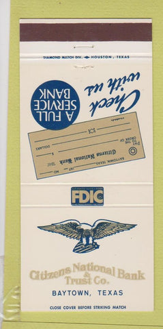 Matchbook Cover - Citizens National Bank Trust Baytown TX 30 Strike