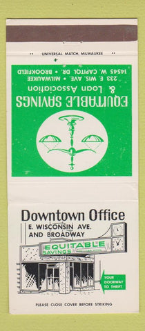 Matchbook Cover - Equitable Savings Loan Milwaukee Brookfield WI 30 Strike