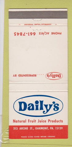 Matchbook Cover - Daily's Fruit Juice Oakmont PA 30 Strike