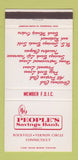 Matchbook Cover - Peoples Savings Bank Rockville Vernon Circle CT 30 Strike