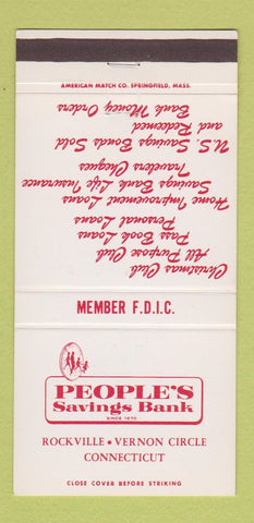 Matchbook Cover - Peoples Savings Bank Rockville Vernon Circle CT 30 Strike