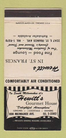 Matchbook Cover - Hewitt's Gourmet House Milwaukee WI 30 Strike