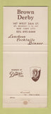 Matchbook Cover - Brown Derby New York City WEAR 30 Strike