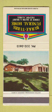 Matchbook Cover - Burke Tubbs Funeral Home Freeport IL 30 Strike