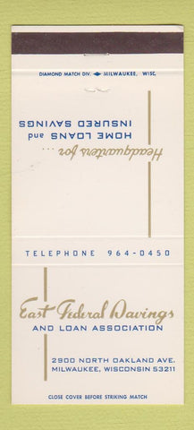 Matchbook Cover - East Federal Savings Milwaukee WI 30 Strike