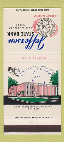 Matchbook Cover - Jefferson State Bank San Antonio TX Thomas 30 Strike