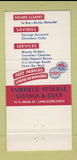 Matchbook Cover - Fairfield Federal Savings Lancaster OH WEAR 30 Strike