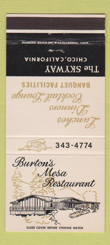 Matchbook Cover - Burton's Mesa Restaurant Chico CA 30 Strike