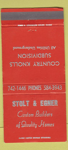Matchbook Cover - Stolt & Egner Homes Elgin? IL 30 Strike