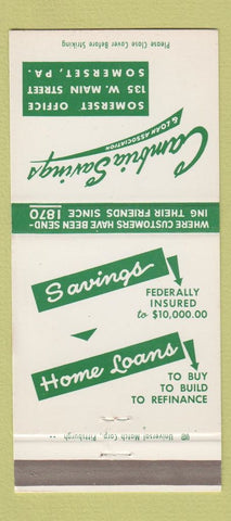 Matchbook Cover - Cambria Savings Somerset PA 30 Strike