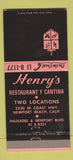 Matchbook Cover - Henry's Restaurant Newport Beach CA 30 Strike