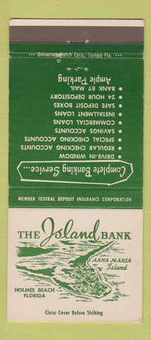 Matchbook Cover - The Island Bank Anna Maria Island Holmes Beach FL 30 Strike