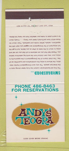 Matchbook Cover - Andy's Teogra Denver Salt Lake City Phoenix 30 Strike